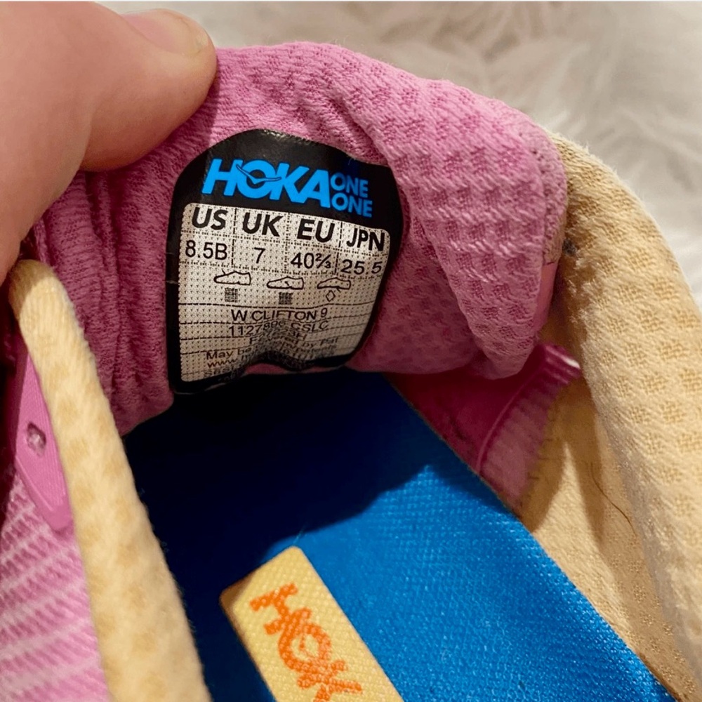 Hoka Women's Clifton 9 Lilac Pink and Blue Running Shoes - Picture 7 of 7